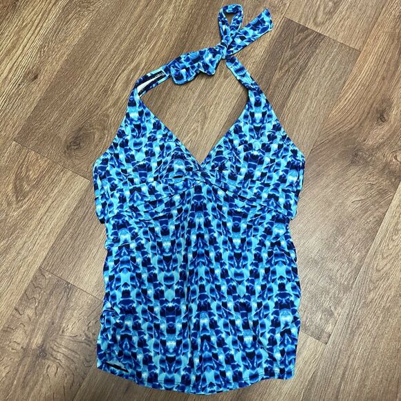 Athleta Tara Halter Tankini Top Blue Tie Dye Size 32D/DD Small Swim Suit Modest - Picture 1 of 8